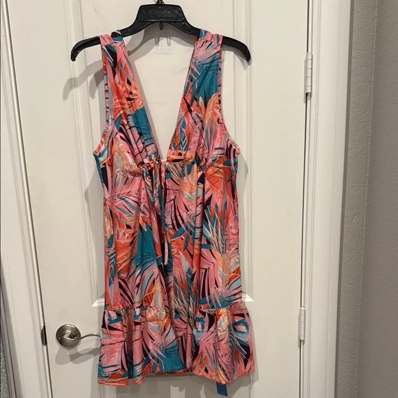 #64 Cupshe NWT, Tropical Leaf Print Sleeveless Dress, Size L. - Picture 3 of 5